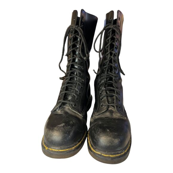 Vintage Dr Martens 1914 Boots Black Leather Made England 14 Eye Size 8